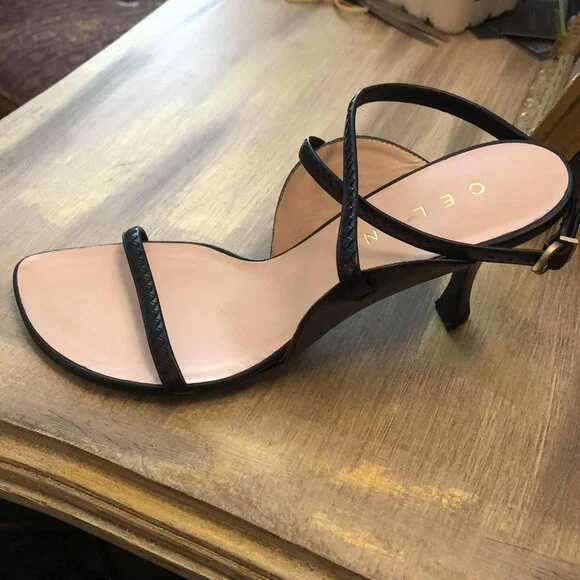 CELINE Italian Leather Black Embossed Heeled Sandals 7.5 MSRP $1200 - Picture 4 of 10